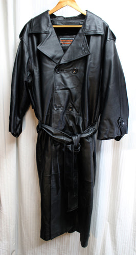 Men's Vintage - Leather World by Lucky Leather Los Angeles - Black Leather Trench Coat - Size L