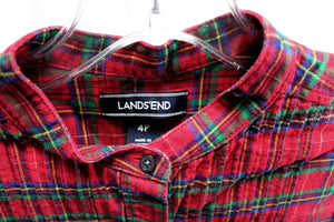 Lands' End -  Collarless Red Plaid Flannel Shirt w/ Pintuck Chest Detail - Size 4 Petite