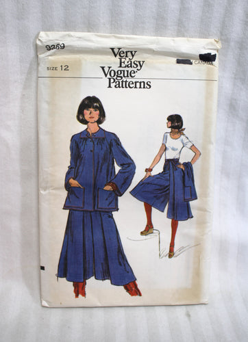 Vintage - Very Easy Vogue Patterns - Misses Jacket & Culottes 9389- Size 12 - Sewing Pattern