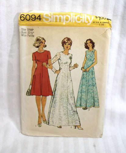 Vintage - Simplicity 6094 Size 10 Misses Petite - Sewing Pattern