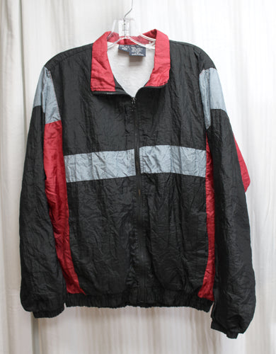 Men's Vintage - J. Blair - Black, Gray & Red Sporty Zip Front Nylon Jacket - Size M