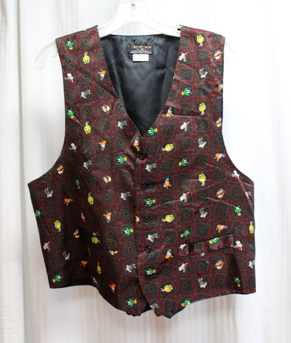 Men's Vintage 90's - Looney Tunes Mania - 100% Silk Character Vest (Marvin, Daffy, Tweety, Taz etc.) Size S/M