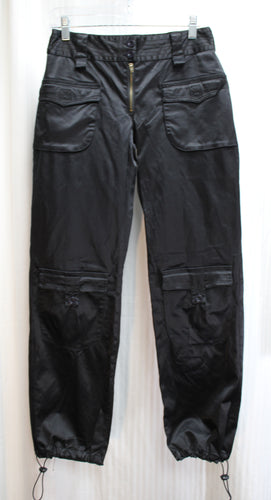 Vintage Late 90's /Early Y2K - De-Vance Paris - Black Satin Cargo Pants - Size T1 French Sizing (Small - See Measurements)