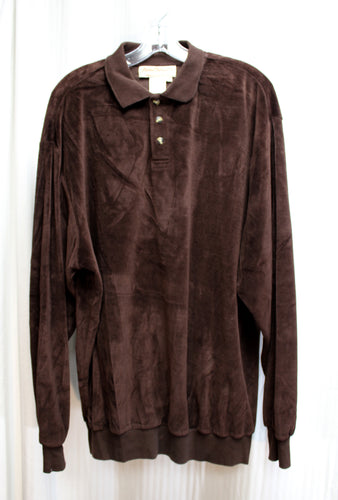 Men's Vintage - Norm Thompson - Brown Velour 3 Button Pullover Shirt - Size XL