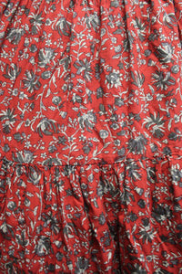 Vintage - Reversible Red/ Gray & Earth Toned Floral Tiered Boho Maxi Skirt - Size 28" Unstretched Waist