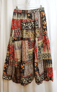 Vintage - Reversible Red/ Gray & Earth Toned Floral Tiered Boho Maxi Skirt - Size 28" Unstretched Waist