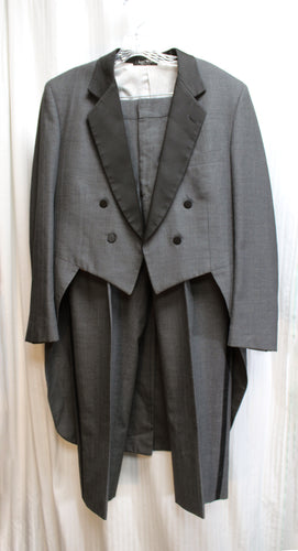 Men's Vintage - Lord West - Gray Pinstripe & Black 2 PC Tuxedo w/ Tails - Size 42R Jacket & 34 Pants