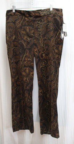 Vintage Dead Stock - First Option Brown Paisley Stretch Velour Pants - Size 14 (w/ TAGS)