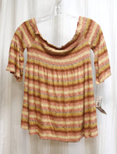 Load image into Gallery viewer, Jolt - 1/2 Sleeve Earth Toned Stripe Off/On Shoulders Ruched Upper Top - Size M (w/ Tag)