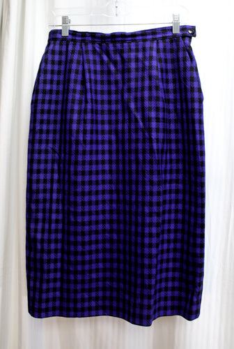 Vintage Pendleton - Blue & Black Chevron Check Virgin Wool Skirt w/ Pockets - Size 8 (Vintage)