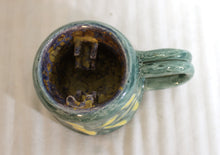 Load image into Gallery viewer, Unique, Green &amp; Yellow Handmade &amp; Painted Tea Mug w/ Inside Teabag Holder