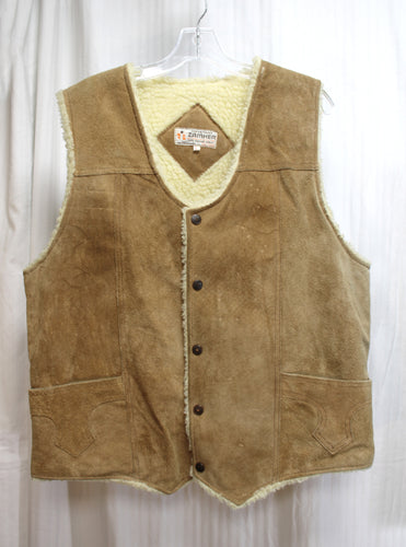 Men's Vintage - Zamher- Tan Suede Sherpa Lined Western Vest - Size L