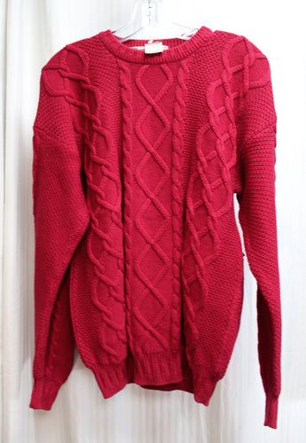 Men's Vintage Deadstock w/ Tags - John Ashford - Red Cable Knit Pullover Sweater - Size M