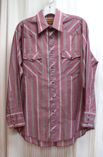 Men's Vintage - Rustler - X-Long Tails. Long Sleeve Purple, White & Gray Stripe Snap Western Shirt - Size 16-32/33