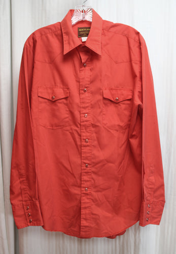 Men's Vintage - Rustler - X-Long Tails. Long Sleeve Red Snap Western Shirt - Size 16-34/35