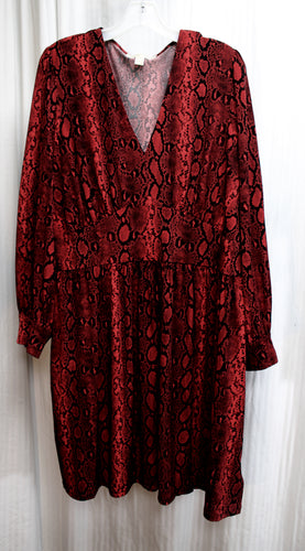 Michael, Michael Kors - Red & Black Reptile Print, Slinky Jersey Dress - Size 2XL