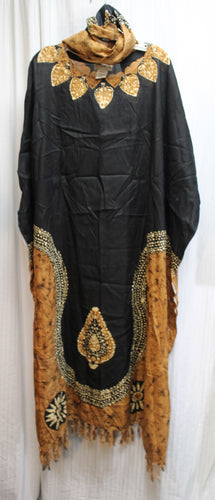 Sahara - Black & Browns - Caftan w/ Matching Scarf - One Size PLUS