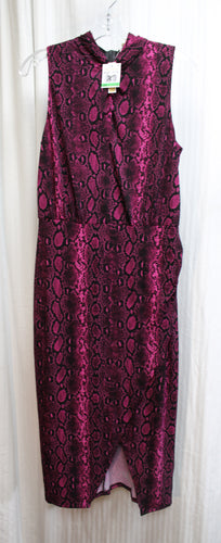 Michael, Michael Kors - Black & Magenta Reptile Print - Sleeveless Faux Wrap Dress - Size L (w/ Tags)