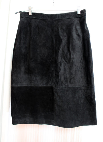 Vintage - Comint - Black Suede Leather Skirt - Size 13/14