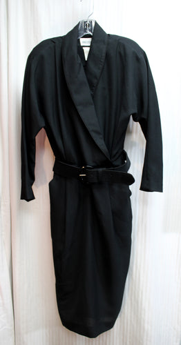 Vintage 1980's - Leslie Fay Collection - Black Wrap Dress w/ Pockets & Matching Belt - Size 10 (Vintage)