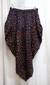 Handmade, Pointed Hem Navy w/ Earth Toned Print Harem Pants - Approx. Size S (See Measurements)