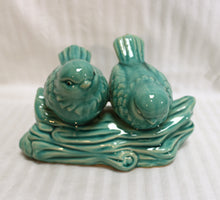 Load image into Gallery viewer, Love Birds on a Brand - Teal Glazed Ceramic Statuette Decor