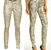 Load image into Gallery viewer, Mother - &quot;The Looker Glitz &#39;N Glam&quot; Marble Print Gold Metallic Sheen Jeans - Size 30