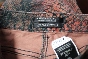 Maison Scotch, La Femme Selon Marie, Les Bon Vivants - Snakeskin Print Corduroy Jeans w/ Zip Detailing - Size 30