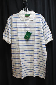 Men's Vintage Cale Thomas - Short Sleeve White w/ Blue & Gray Stripe Polo Shirt - Size XL - Deadstock w/ Tags