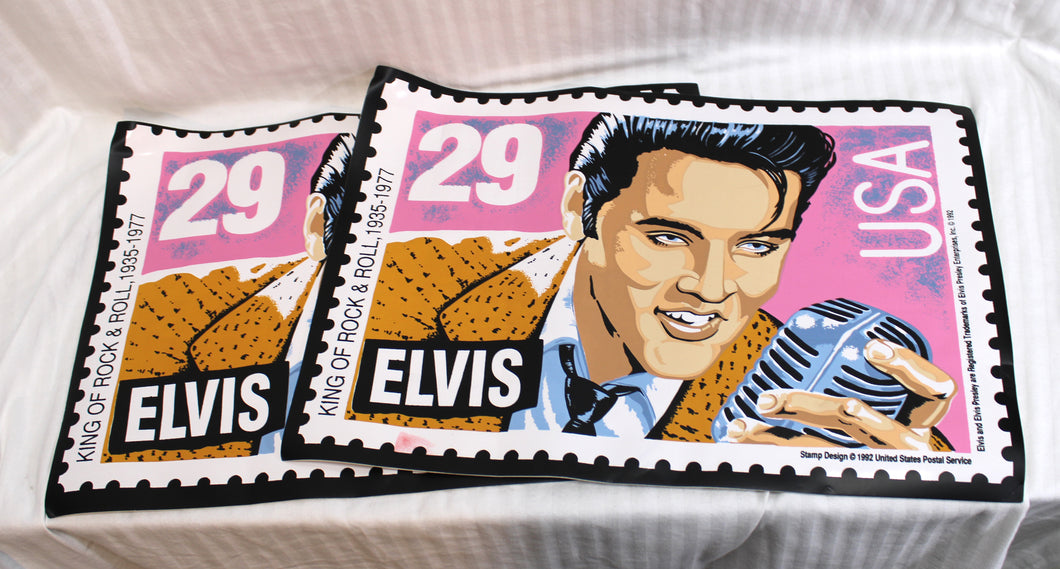 Vintage 1992 - Set of 2, 29 Cent Elvis Stamp Commemorative Placemats