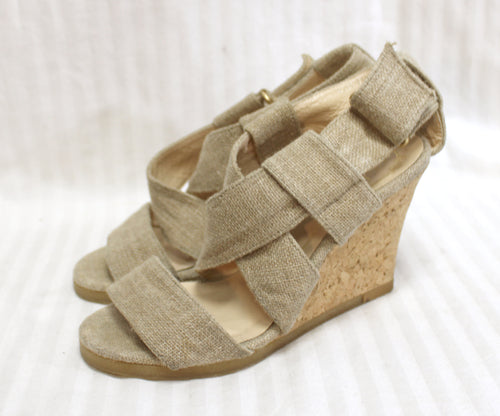 KariAng (Japan) Cork Wedge, Woven Wrap Sandal - Size 23 (US 6/6.5)