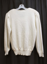 Load image into Gallery viewer, Vintage Carducci - Cream Wool Blend w/ Velvet &amp; Satin Applique &amp; beading Puff Sleeve Sweater - Size S
