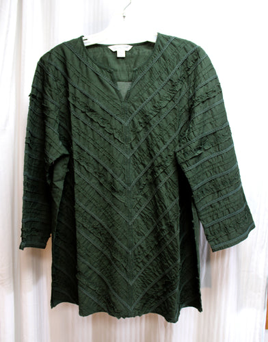 Coldwater Creek - Green Strip Patchwork V Neck Tunic Top - Size M